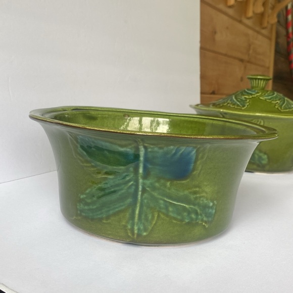 Vintage 3 pc.blue/green California USA Pottery leaf soup tureen - Picture 12 of 14